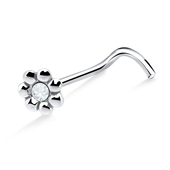 Stone Studded Flower Silver Curved Nose Stud NSKB-1012